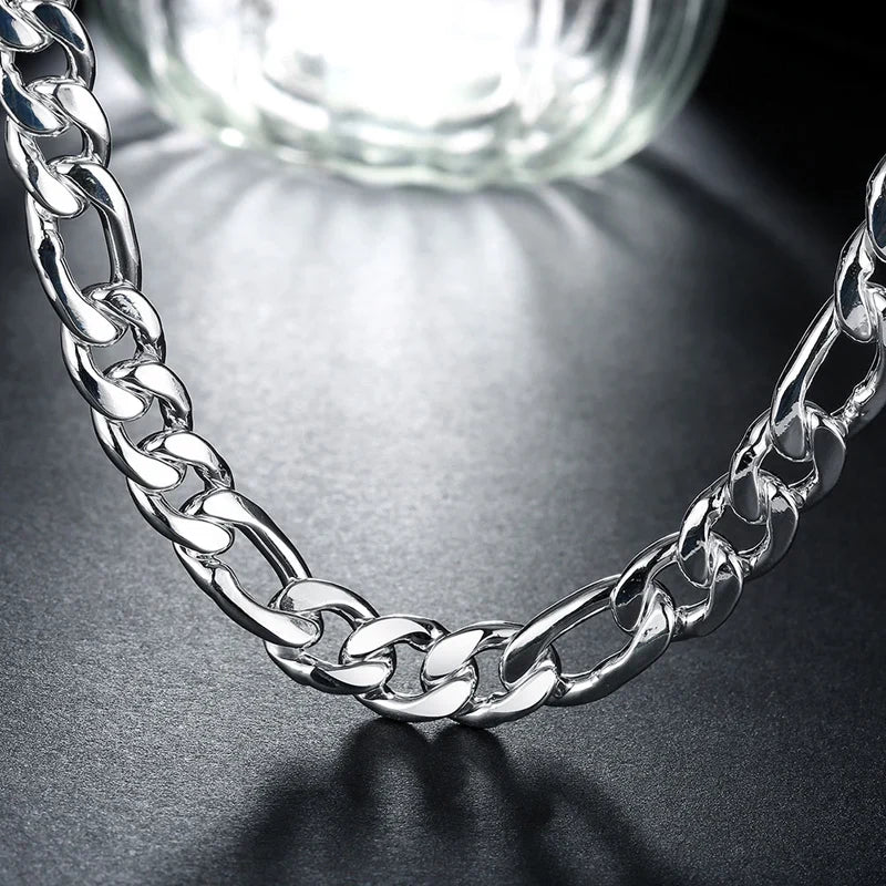 Aravant 925 Silver Simple 6MM 8MM Sideways Necklace Bracelet Chains For Men Women Fashion Jewelry
