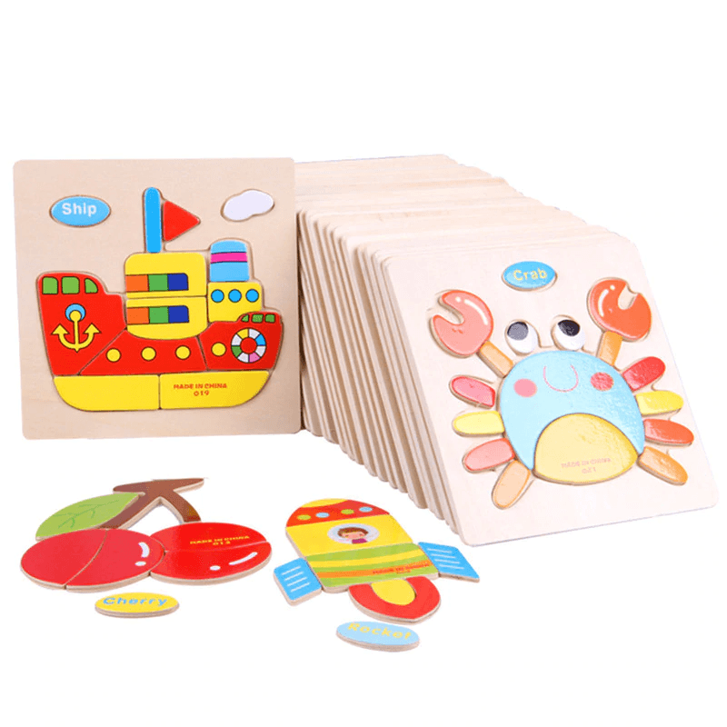 3D Wooden Cartoon Animal & Fruit Intelligence Puzzle for Kids