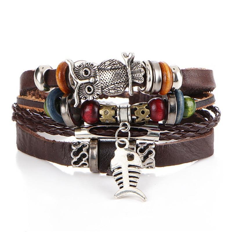 Boho Multilayer Leather Wrap Bracelet with Gemstone Beads