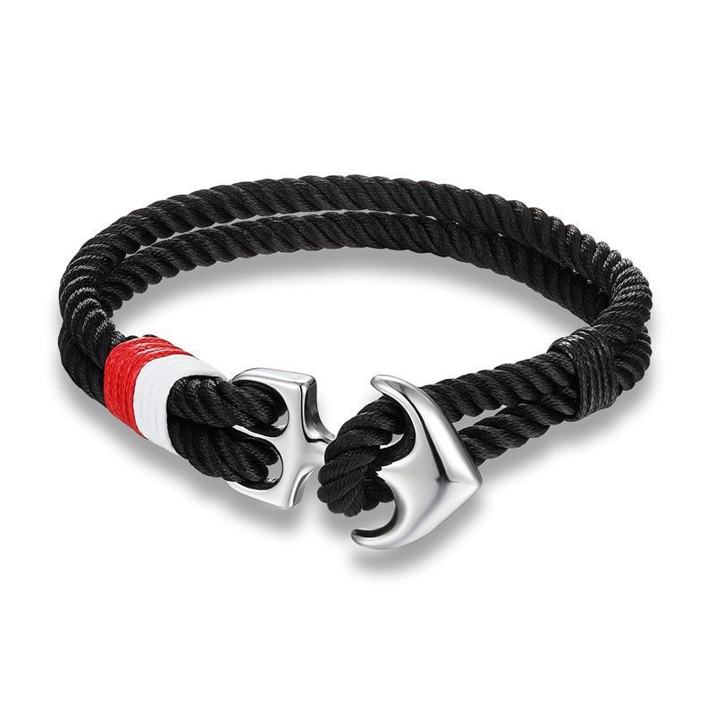 Men's Nautical Anchor Rope Bracelet in Navy, White and Red