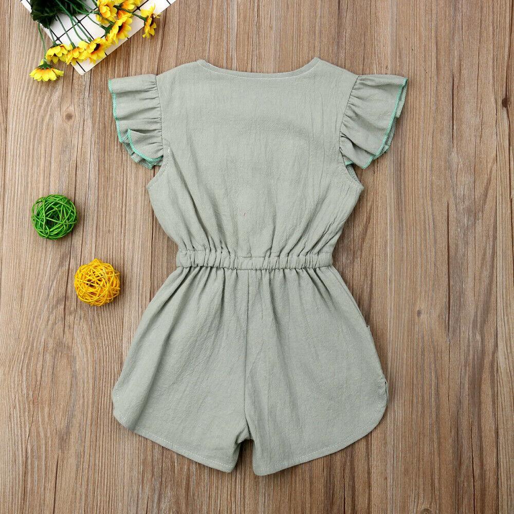 Baby Girl Sleeveless Ruffle Romper Cotton Blend Button Playsuit