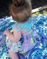 Baby Girl Floral Romper Dress in Purple or Teal with Headband