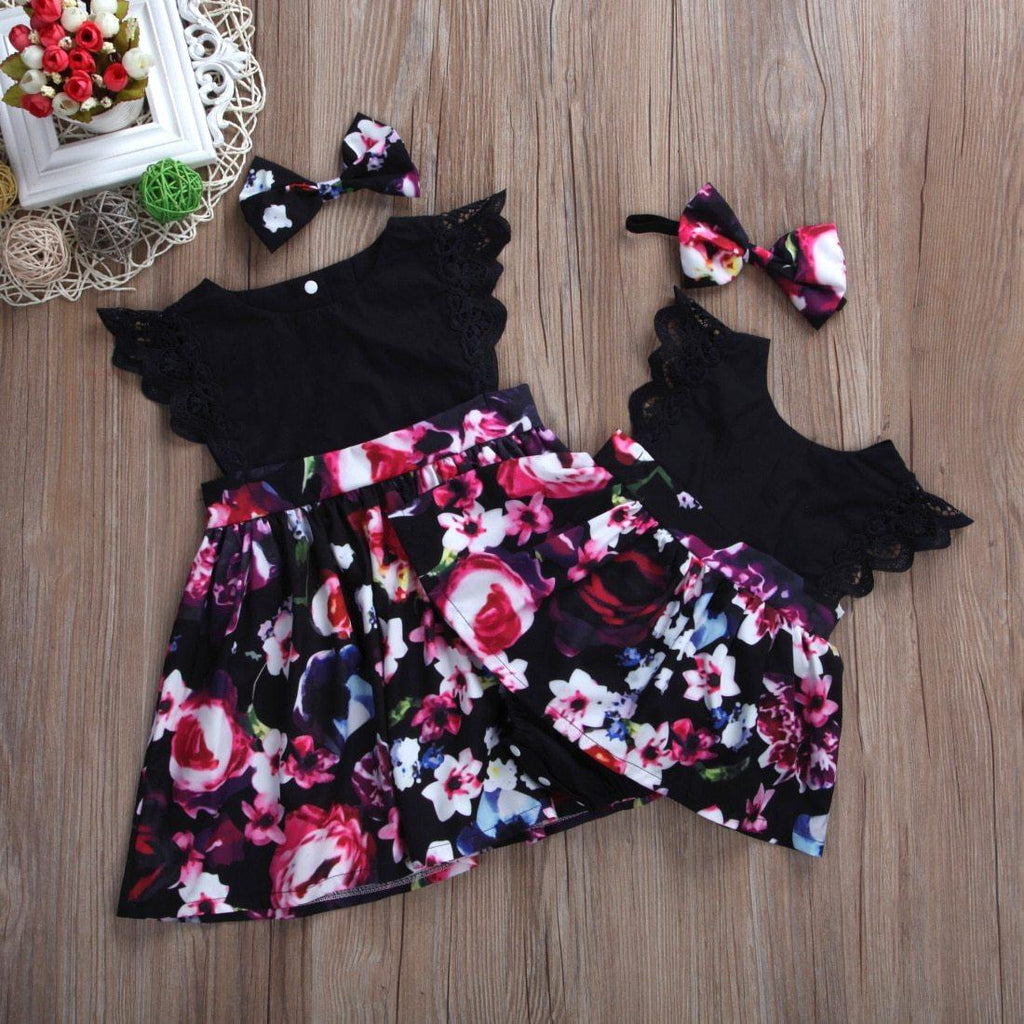 Newborn baby girl floral print tutu romper with bow headband