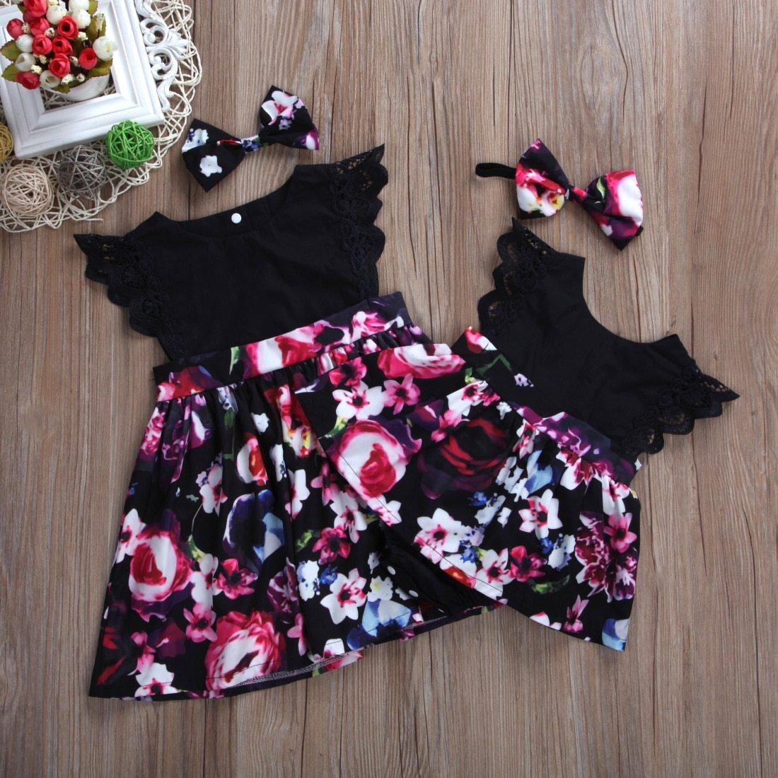 Newborn baby girl floral print tutu romper with bow headband