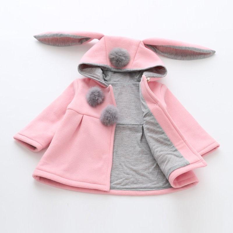 Whimsical Rabbit Ear Hooded Winter Coat for Baby Girls