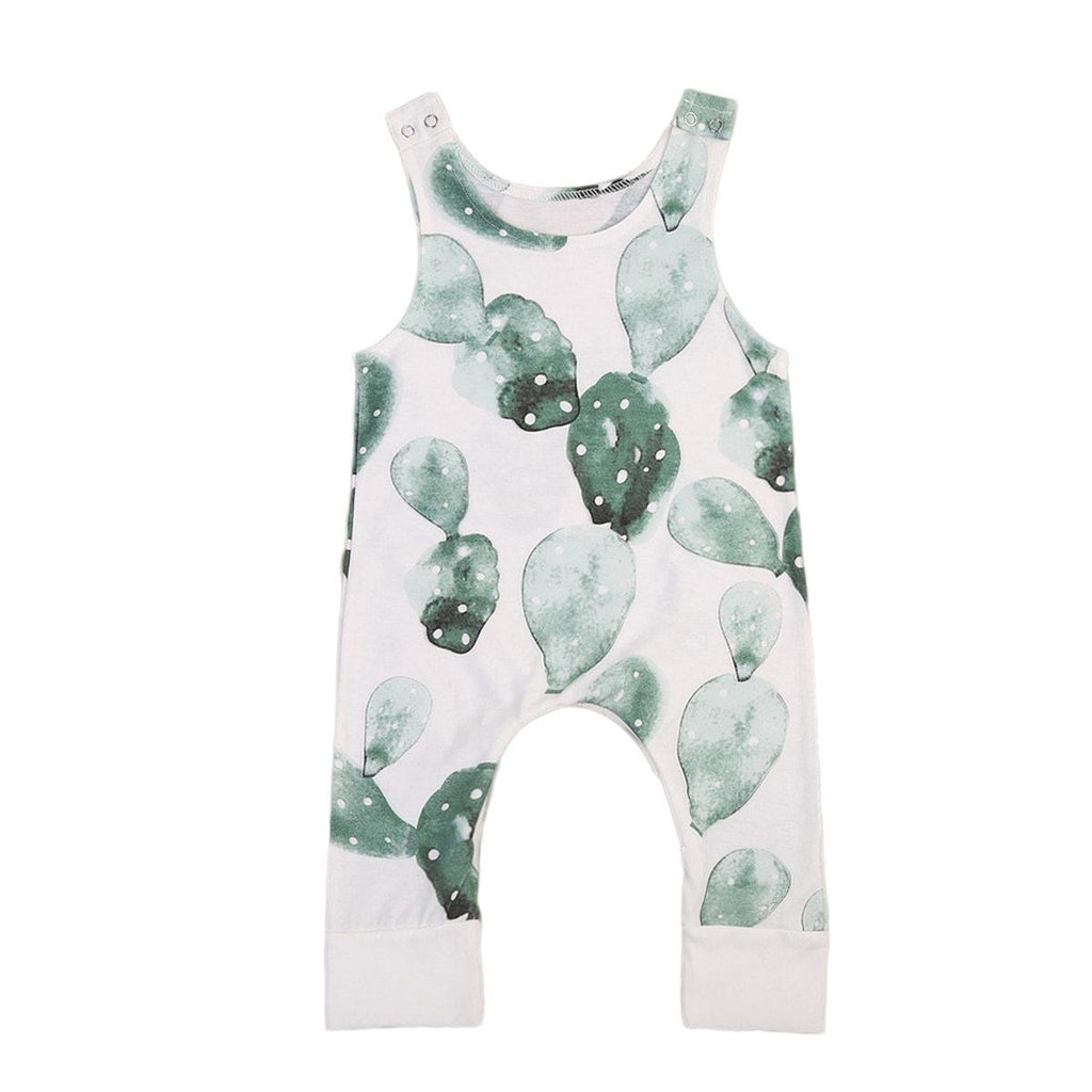 Cactus Print Sleeveless Baby Romper - Soft Cotton Blend Jumpsuit