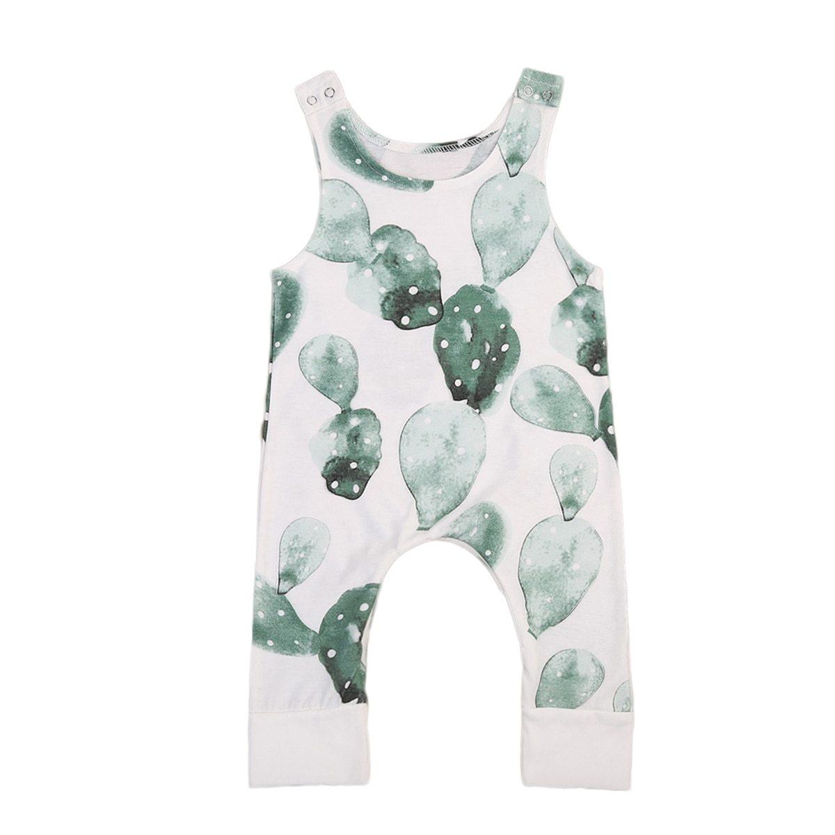 Cactus Print Sleeveless Baby Romper - Soft Cotton Blend Jumpsuit