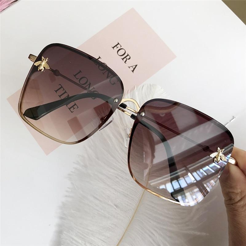 Oversized Square Sunglasses for Women, Gradient UV400 Metal Frames