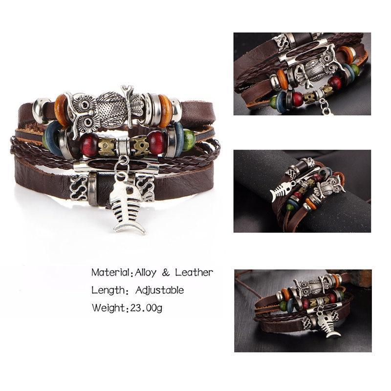Boho Multilayer Leather Wrap Bracelet with Gemstone Beads
