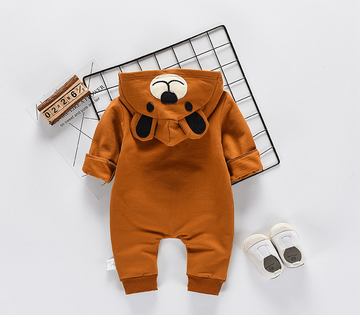 Baby Bear Ear Hooded Romper - Fleece Lined Winter Jumpsuit