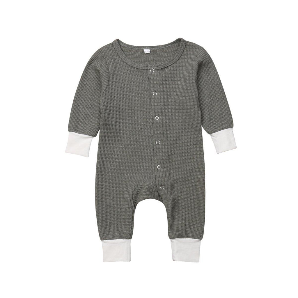 Retro Long Sleeve Baby Romper with Button Closure