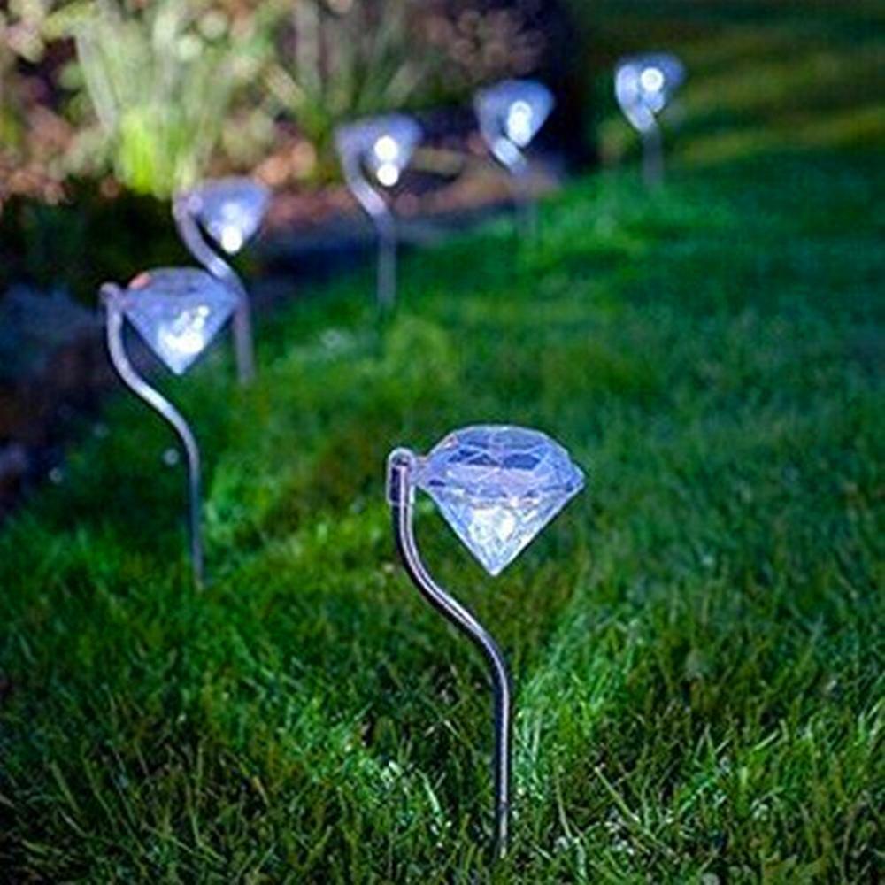 4-Pack Solar Diamond Garden Lights, Warm White & Multicolor Path Lamps