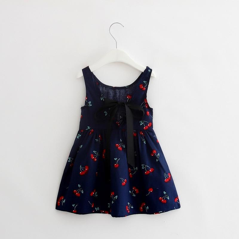 Summer Cherry Print Halter Dress for Girls - Cotton V-Back Style
