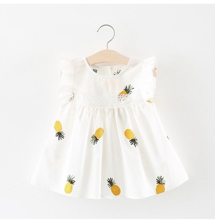 Summer Pineapple Print Baby Girl Frill Sleeve Cotton A-Line Dress