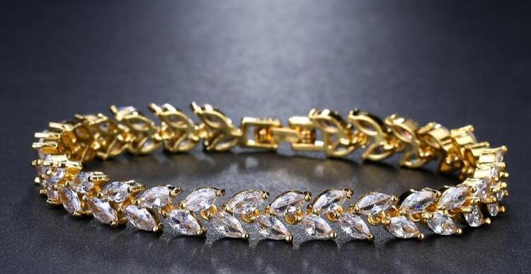 Leaf Charm Bracelet with AAA Cubic Zircon Stones