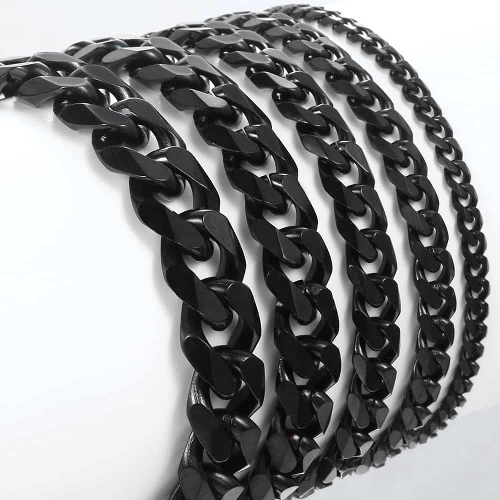 Unisex Modern Cuban Link Chain Bracelet in Silver Gold and Black