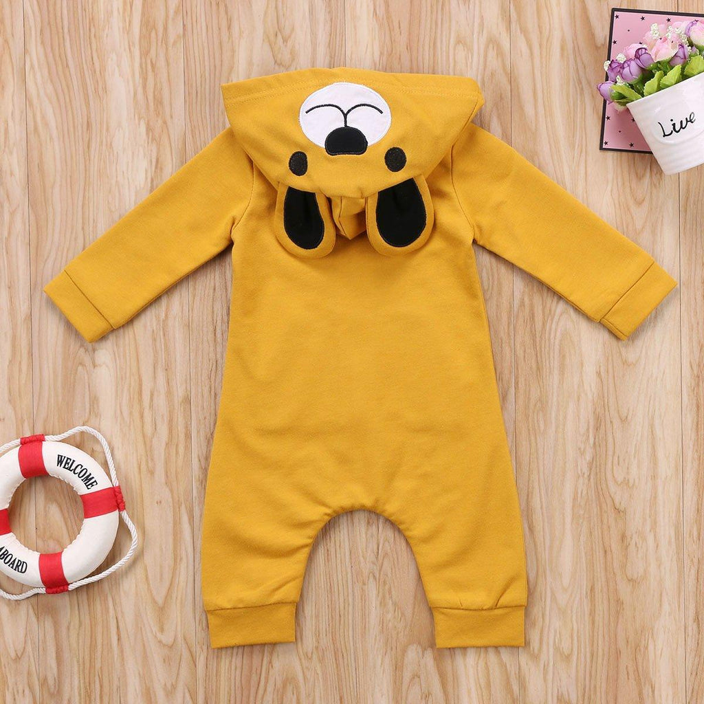 Baby Bear Ear Hooded Romper - Fleece Lined Winter Jumpsuit