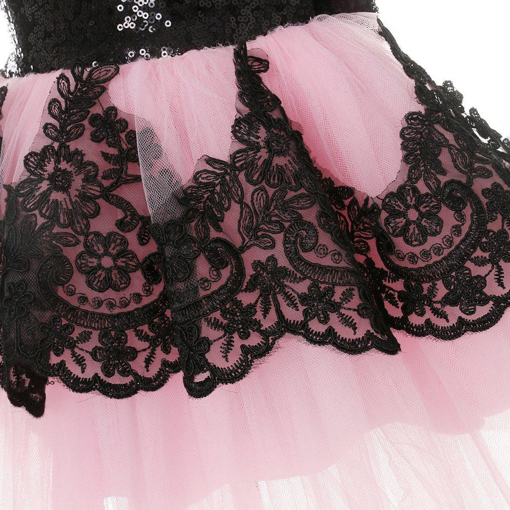 Girls Modern Luxury A-Line Formal Dress in Black and Pink
