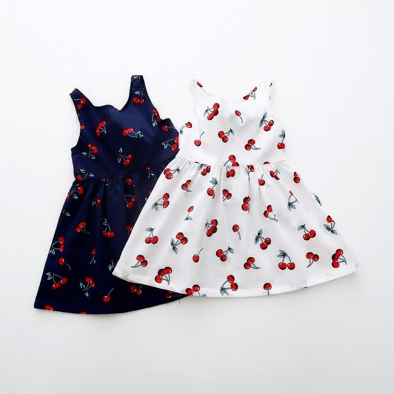Summer Cherry Print Halter Dress for Girls - Cotton V-Back Style