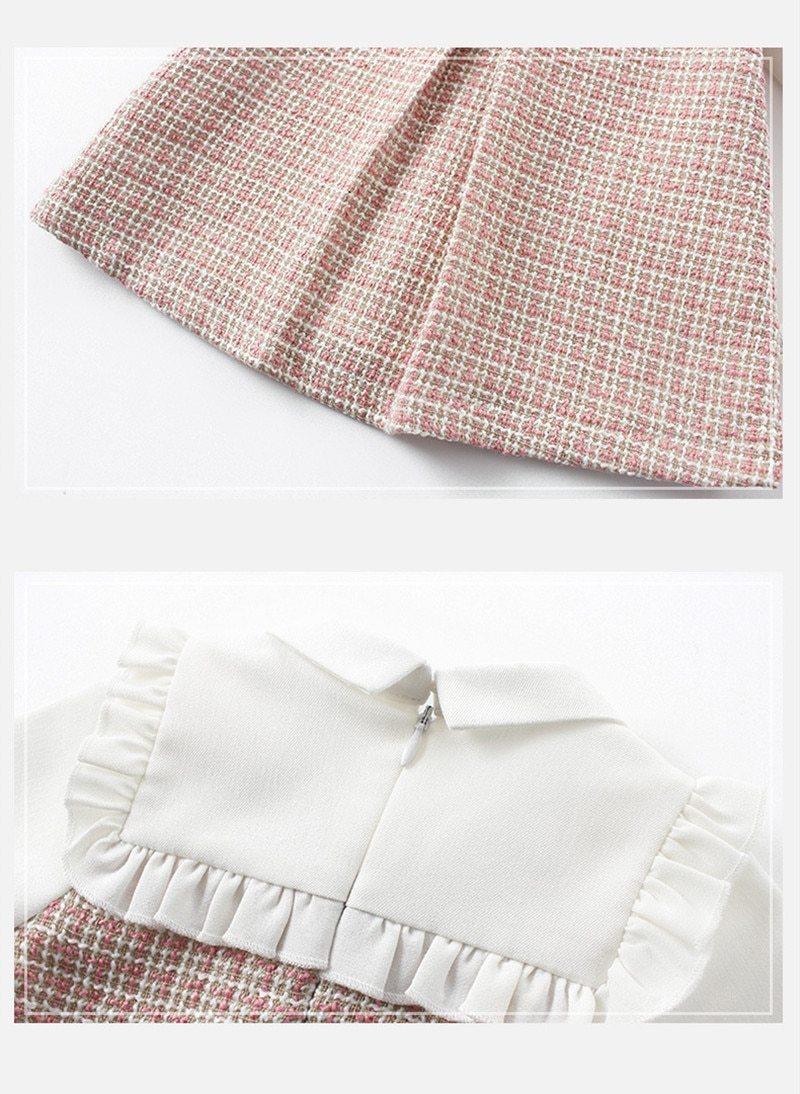 Vintage A-Line Lantern Sleeve Dress for Baby Girls - Plaid