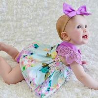 Baby Girl Floral Romper Dress in Purple or Teal with Headband
