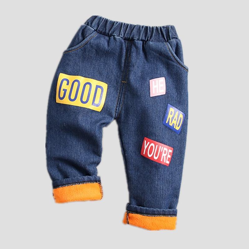Kids Cotton Denim Winter Pants, Blue and Orange Casual Trousers