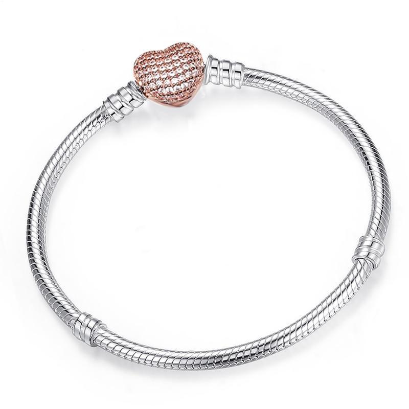 Sterling Silver Color Snake Chain Heart and Star Bracelet