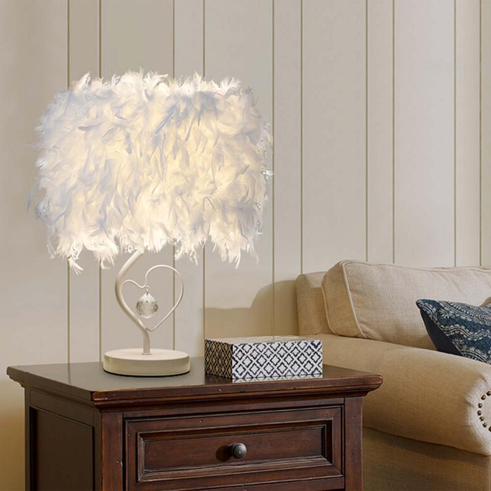 Luxury Heart Shape Feather Crystal Table Lamp for Bedroom