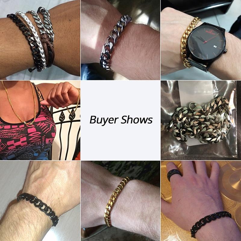 Unisex Modern Cuban Link Chain Bracelet in Silver Gold and Black