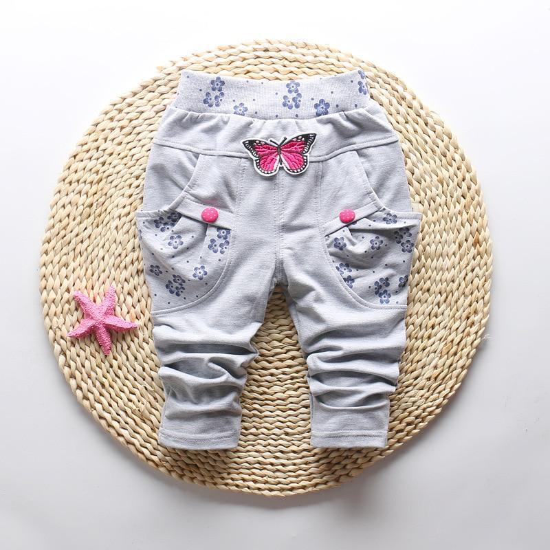 Cute Butterfly Embroidery Baby Girl Pants 100% Cotton Floral