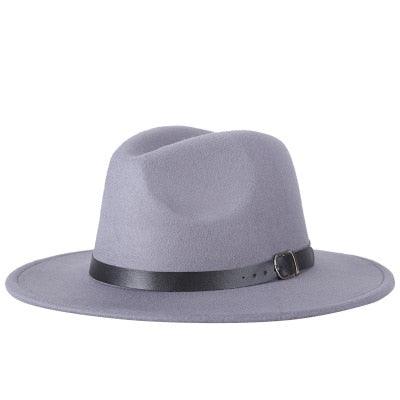 Unisex Wide Brim Fedora Hat with Adjustable Belt Buckle