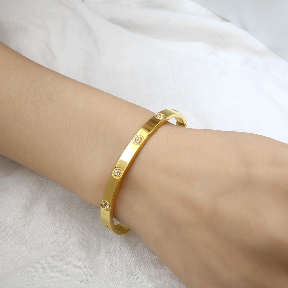 Rose Gold Crystal Bangle Bracelet in Stainless Steel