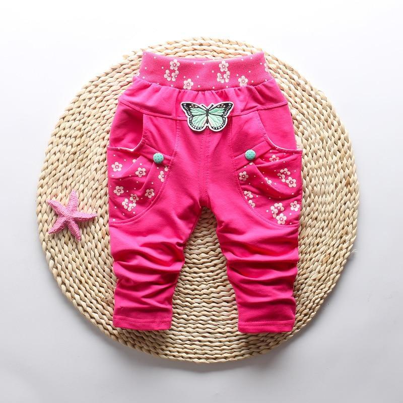 Cute Butterfly Embroidery Baby Girl Pants 100% Cotton Floral