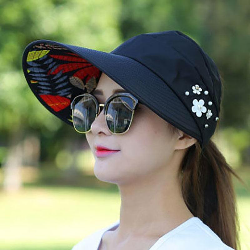 Foldable Floral Sun Visor Hat - Packable UPF 50+ Beach Baseball Cap