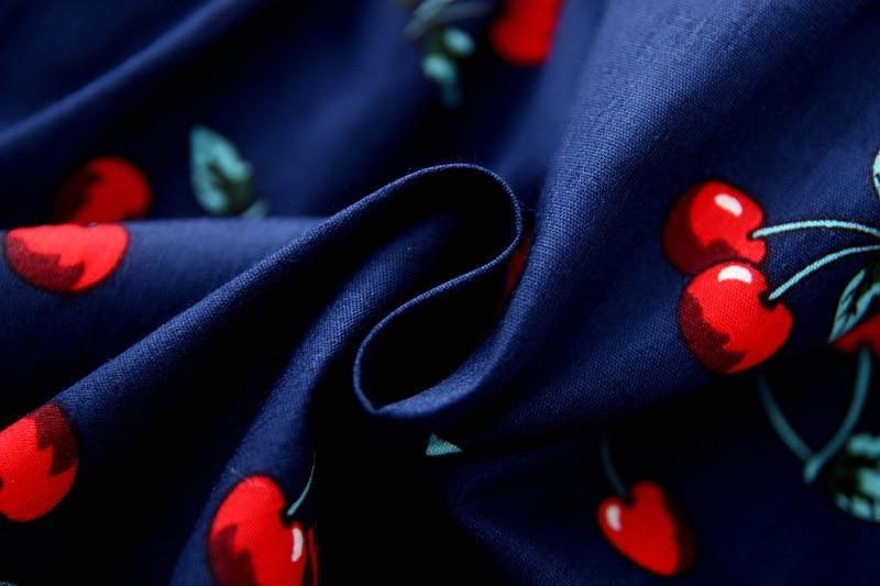Summer Cherry Print Halter Dress for Girls - Cotton V-Back Style