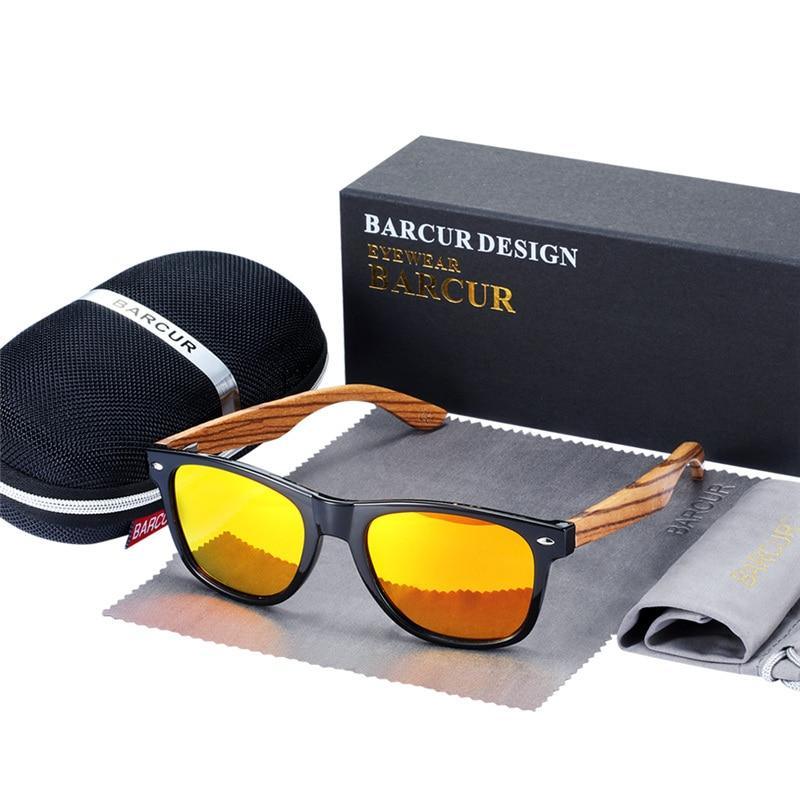 Natural Zebra Wood Polarized Sunglasses - Rectangle Mirror Lens