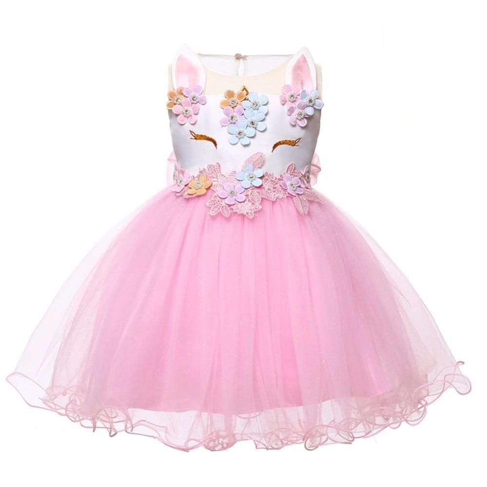 Elegant unicorn-themed costume dress for infant girls with zipper closure