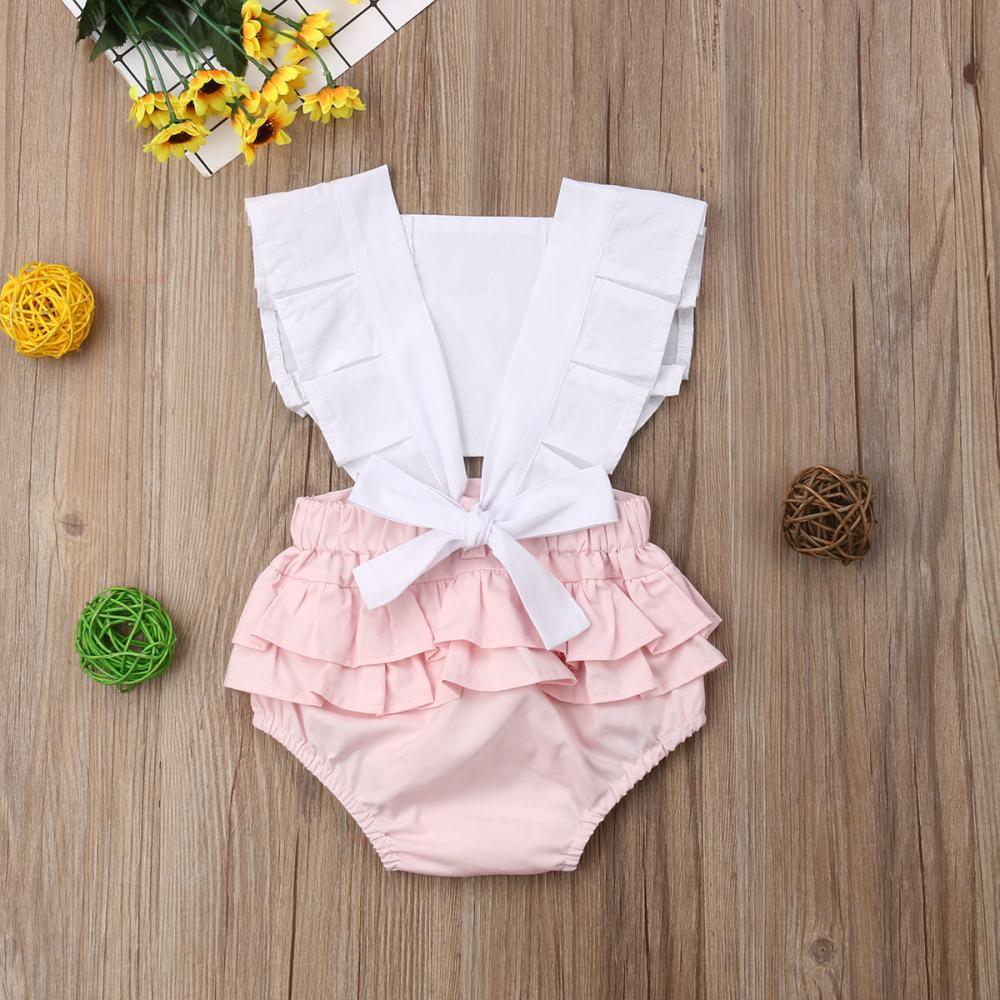 Baby Girl Summer Ruffled Backless Romper in Cotton