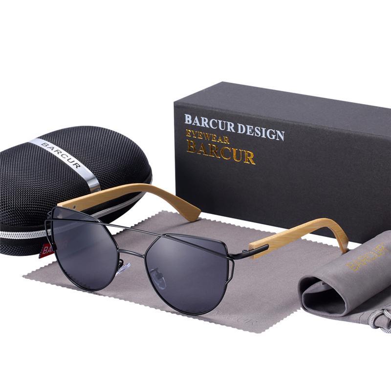 Oversized Cat Eye Polarized Sunglasses with Natural Bamboo Temples