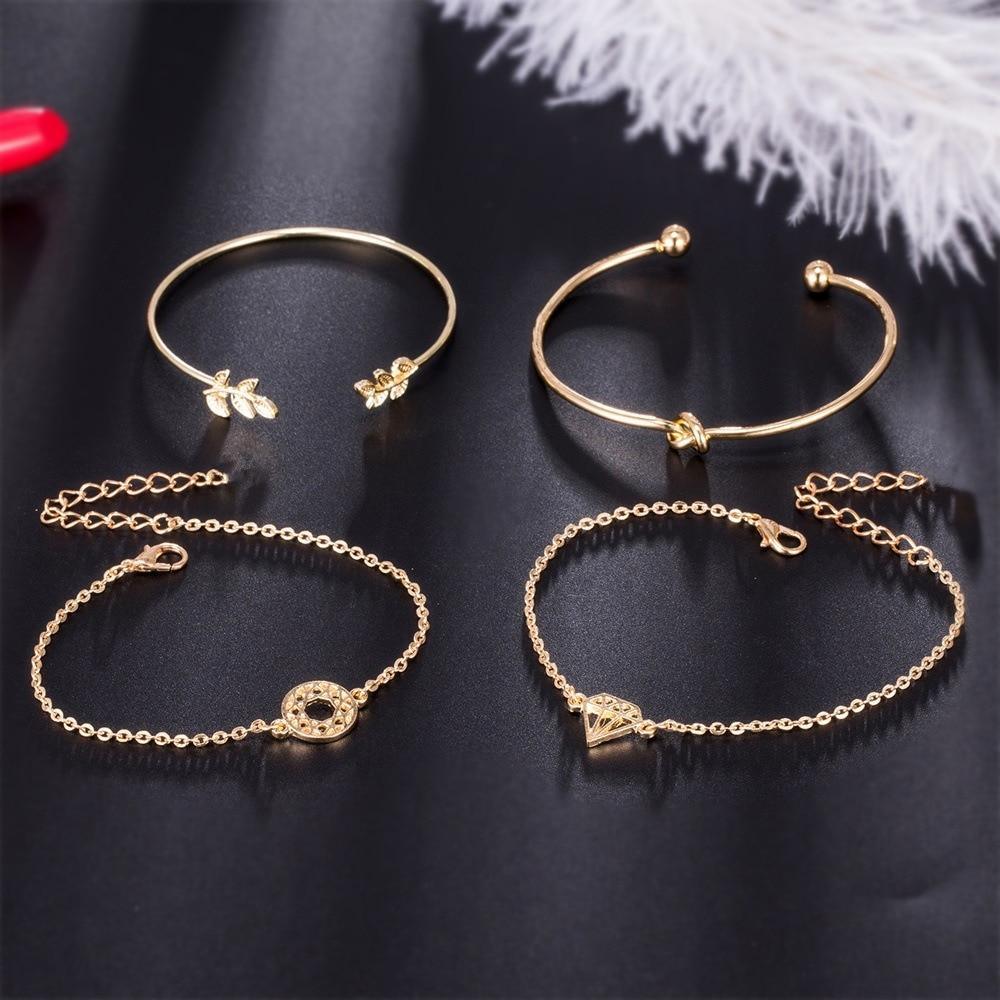 Adjustable Bohemian Gold-Tone Leaf Geometric Cuff Bangle