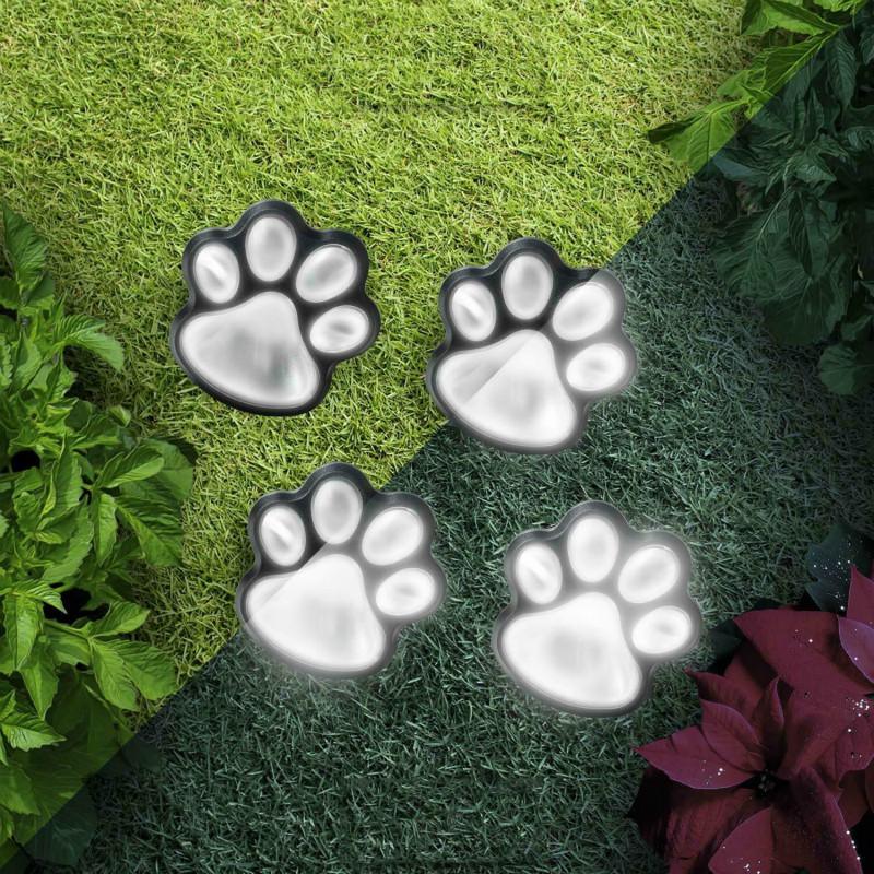 4-Piece Solar Paw Print LED Pathway Lights for Animal Lovers