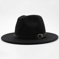 Vintage Wide Brim Fedora Hat with Buckle - Retro Wool Blend Cap