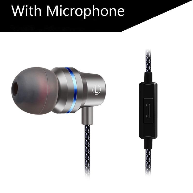 Wired Metal In-Ear Headphones with Microphone and Deep Bass