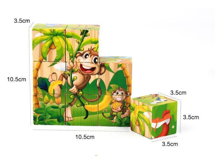 Nine-Block Wooden 3D Cube Puzzle Set - Vibrant Educational Toy