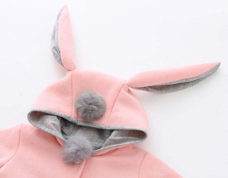 Whimsical Rabbit Ear Hooded Winter Coat for Baby Girls