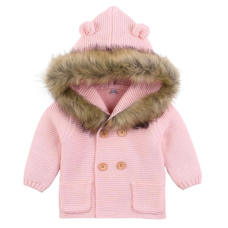Baby Hooded Bear Cardigan - Fleece-Lined Winter Sweater Jacket