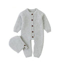 Classic Knitted Cotton Baby Romper with Hat Set for Winter