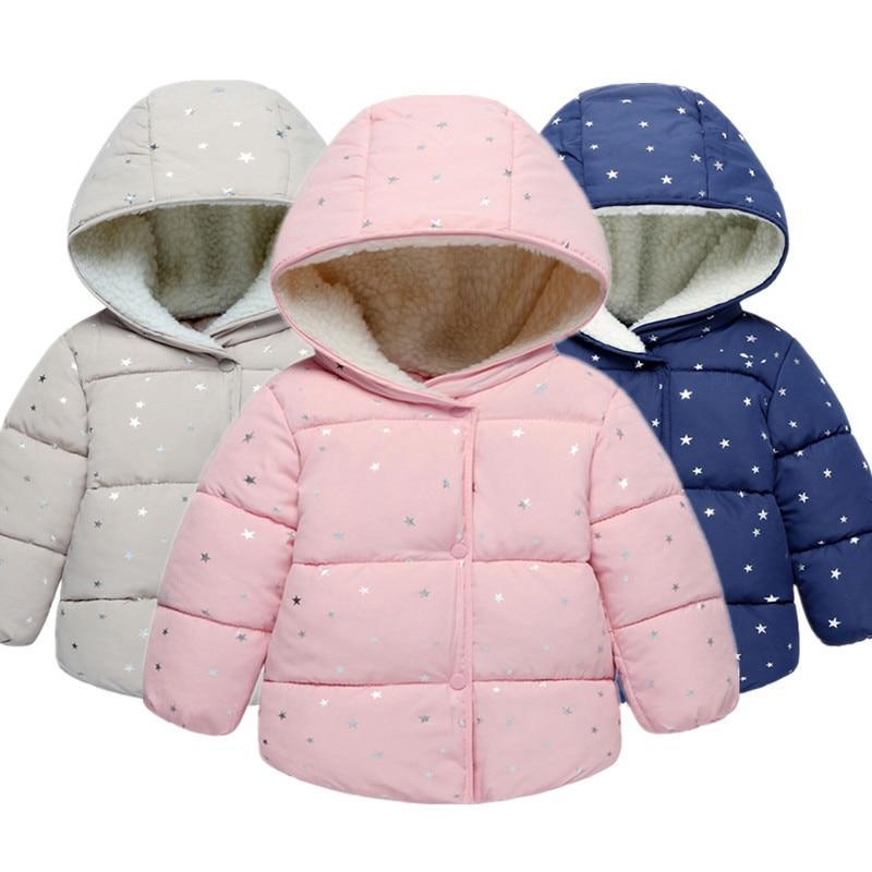 Modern Shiny Hooded Winter Jacket for Babies and Girls 3-24 Months