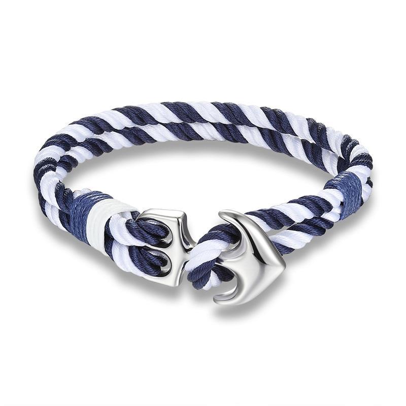 Men's Nautical Anchor Rope Bracelet in Navy, White and Red