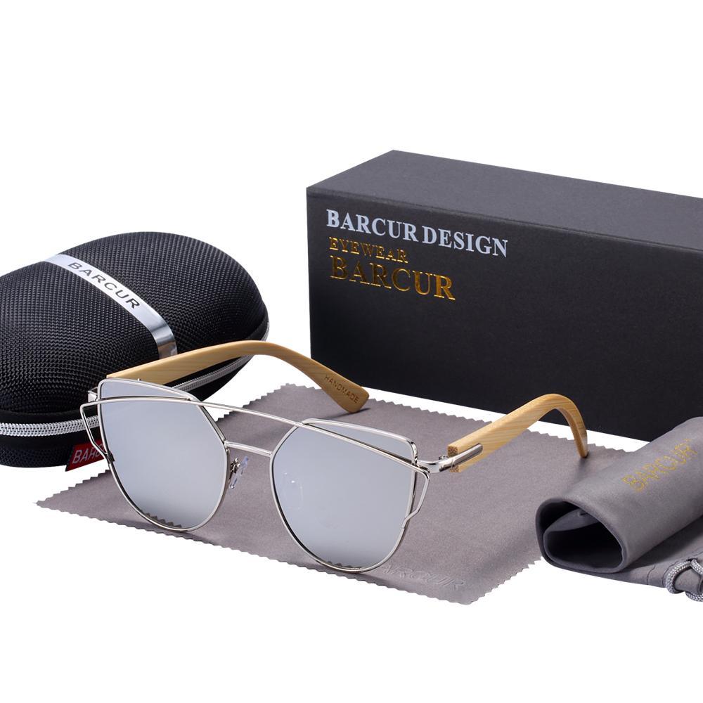 Oversized Cat Eye Sunglasses for Women with Bamboo & Silver Accents
